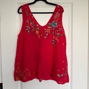 Rare Johnny Was Workshop Ramie Embroidered Tank Top in Red size XL
